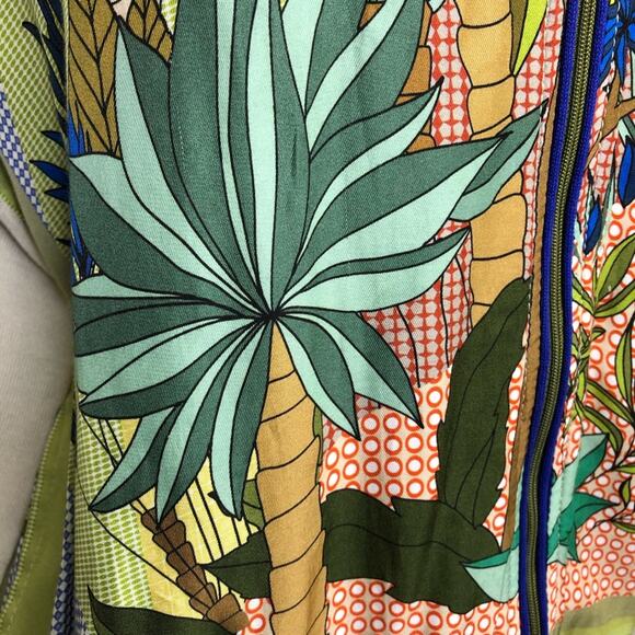 Tricot Chic blue green tropical print front cream back front zip cardigan US 12 - Picture 7 of 16